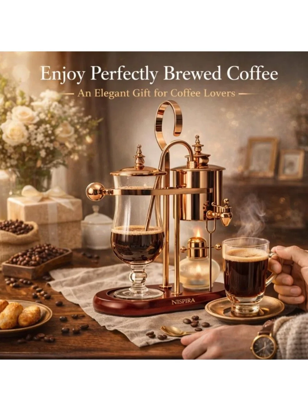 Vintage Copper Vacuum Coffee Maker - Unique Gravity Syphon Brewing System 500ml